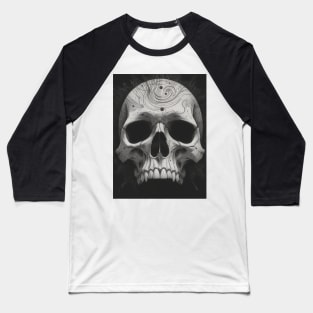 Monochrome Illustration of Skull Baseball T-Shirt